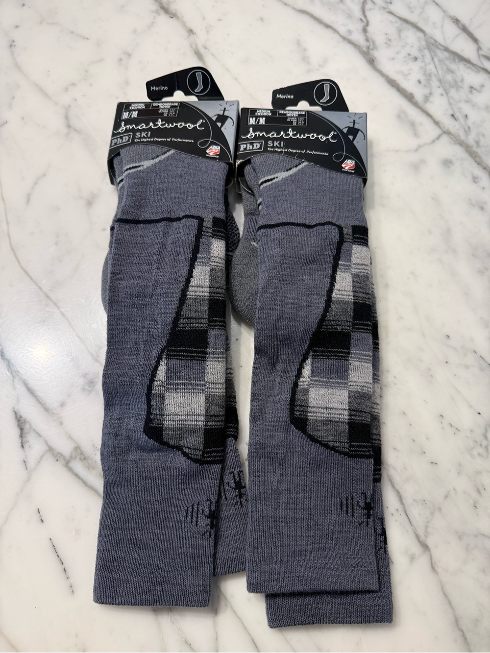 Smartwool Unisex Gray Merino Wool Ski Socks - Medium - 2 pair